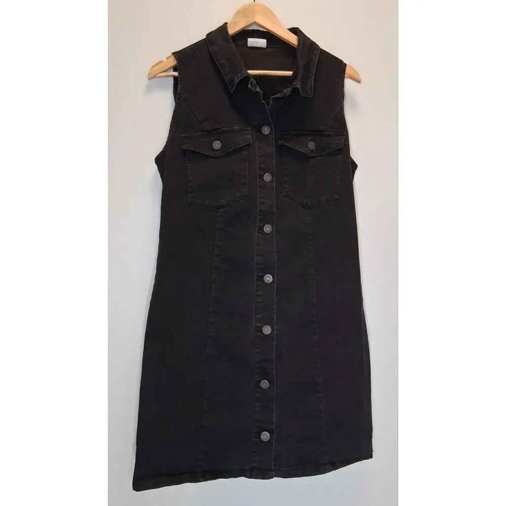 Noisy May womens large sleeveless denim dress button front collared black